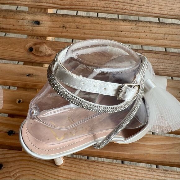 Lulus Lelanee White Satin Rhinestone Bow Ankle Strap Pumps - Picture 8 of 16